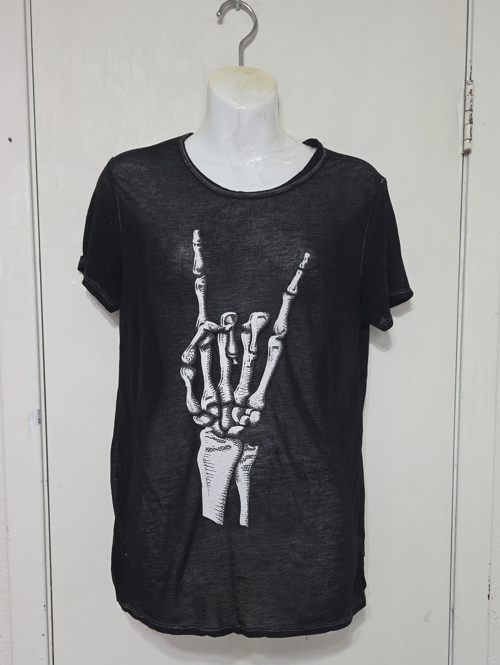 Skeleton Black See Through Short Sleeve Graphic Tee Size Small